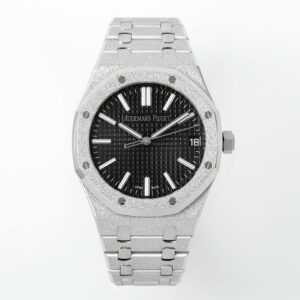 Royal Oak 15510 41mm Frosted SS/SS Black Textured Dial APSF A4302 Super Clone -