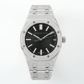 Royal Oak 15510 41mm Frosted SS/SS Black Textured Dial APSF A4302 Super Clone -