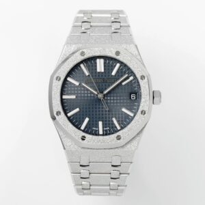 Royal Oak 15510 41mm Frosted SS/SS Blue Textured Dial APSF A4302 Super Clone -
