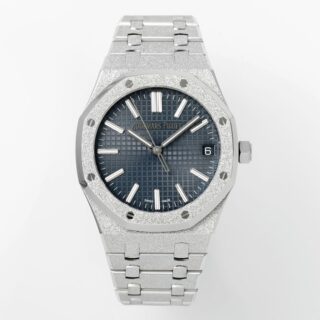 Royal Oak 15510 41mm Frosted SS/SS Blue Textured Dial APSF A4302 Super Clone -