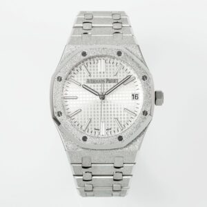 Royal Oak 15510 41mm Frosted SS/SS White Textured Dial APSF A4302 Super Clone -