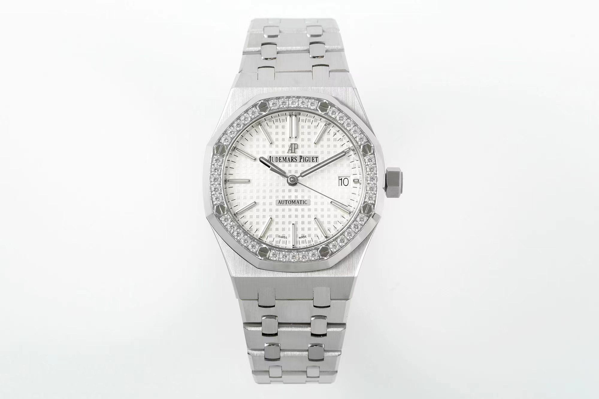 Royal Oak 37mm 15451 SS APSF 1:1 Best Edition White Textured Dial on SS Bracelet SA3120 Super Clone - Royal Oak 37mm 15451 SS APSF 1:1 Best Edition White Textured Dial on SS Bracelet SA3120 Super Clone -